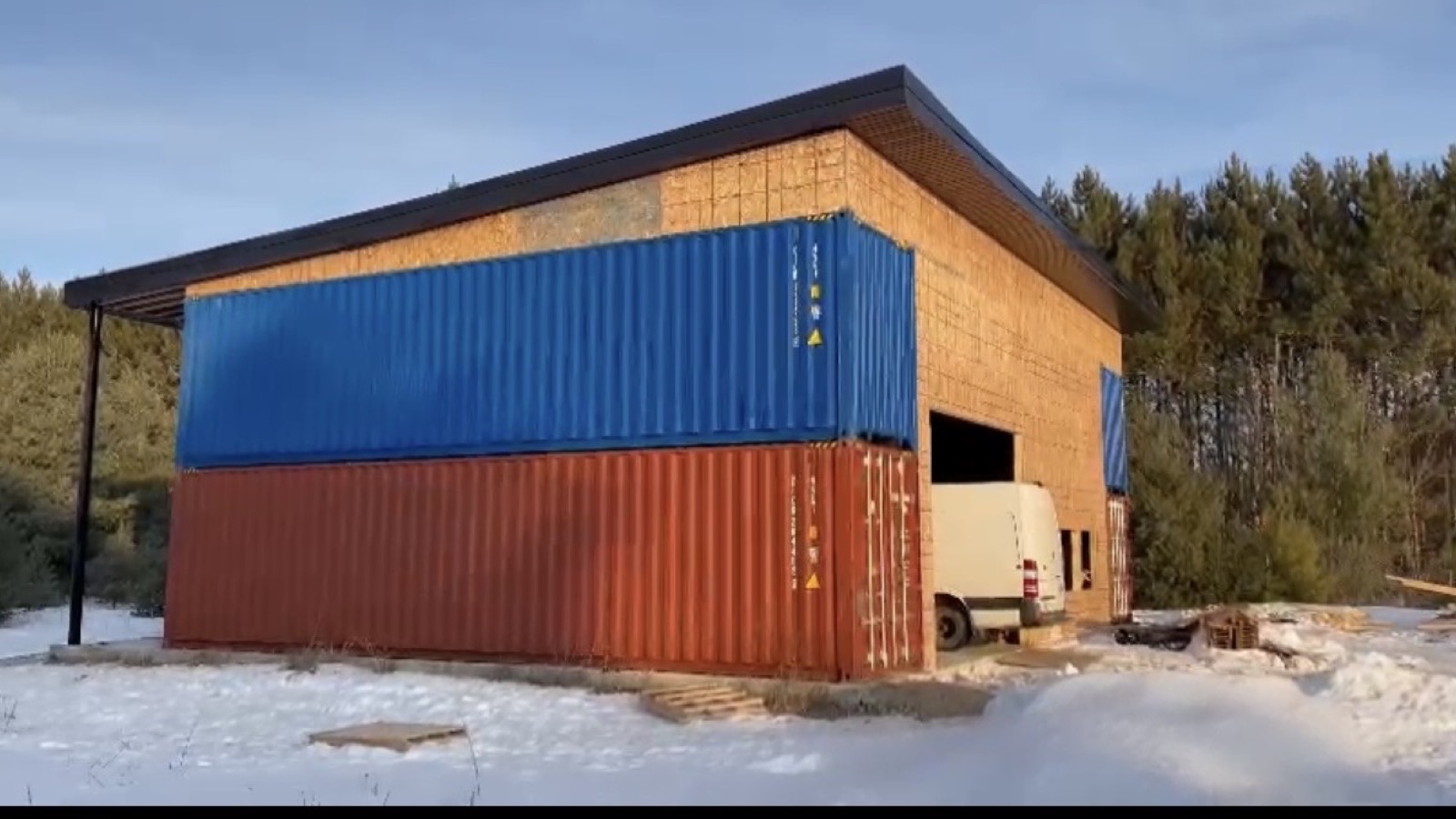 Finished framed container house — after