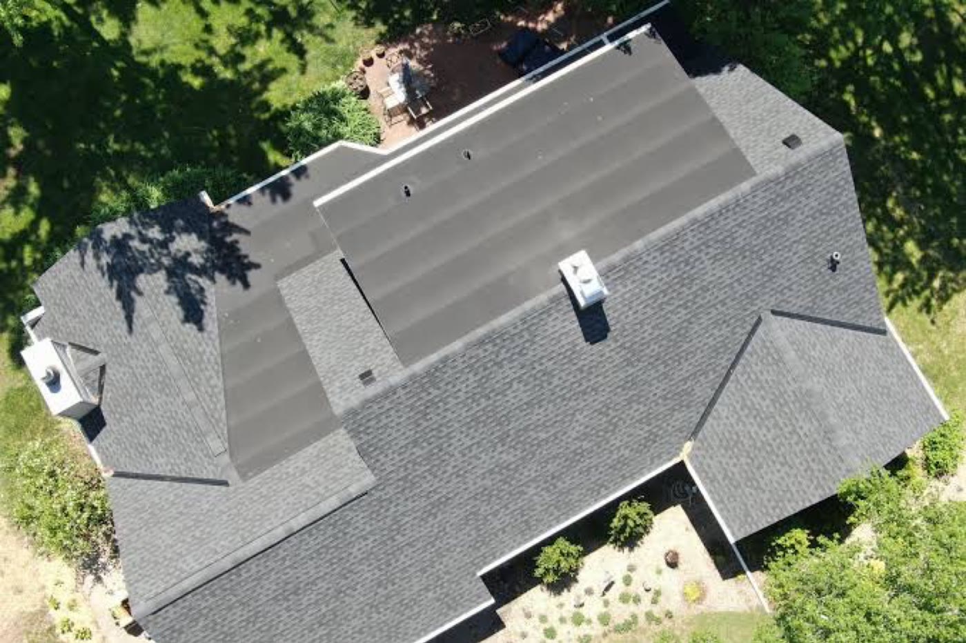 Finished shingle roof, aerial